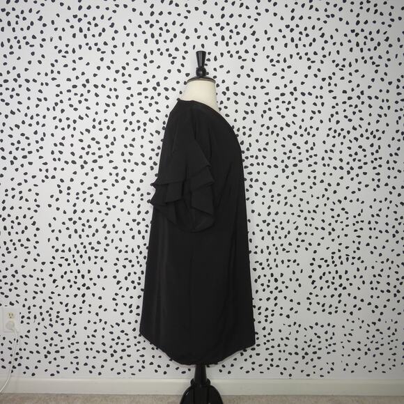 City Chic Black Double Frill Ruffle Sleeve V-Neck Tunic Dress - Picture 8 of 10